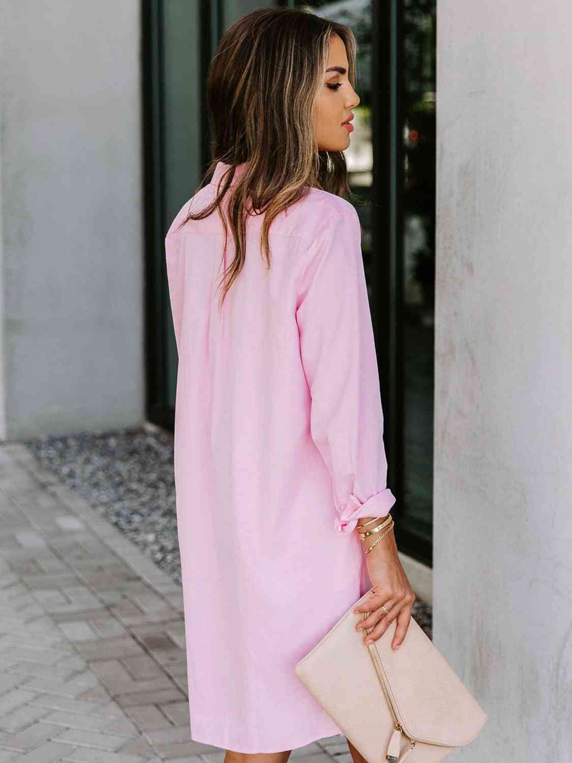 Amelia Button Up Collared Neck Long Sleeve Shirt Dress