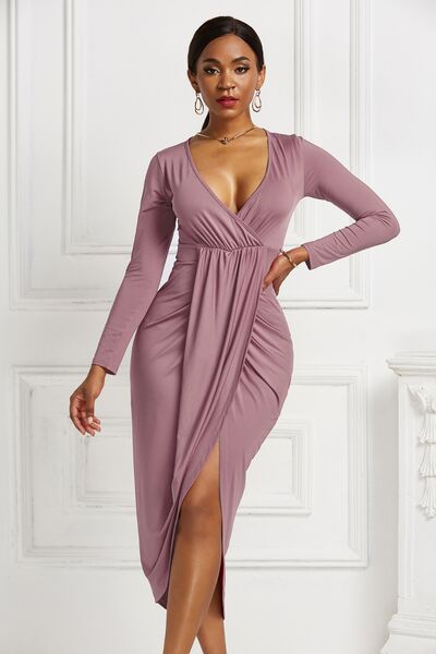 Kayla High-low Ruched Surplice Long Sleeve Dress