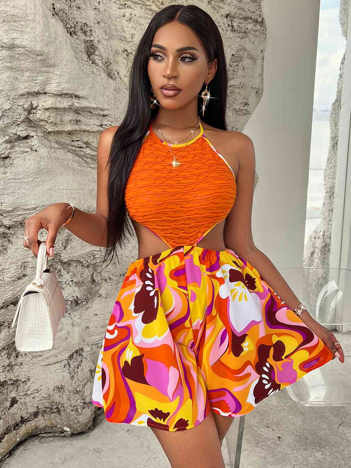 Noemi Sleeveless Cutout Printed Mini Dress