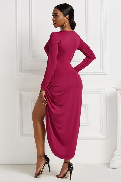 Kayla High-low Ruched Surplice Long Sleeve Dress