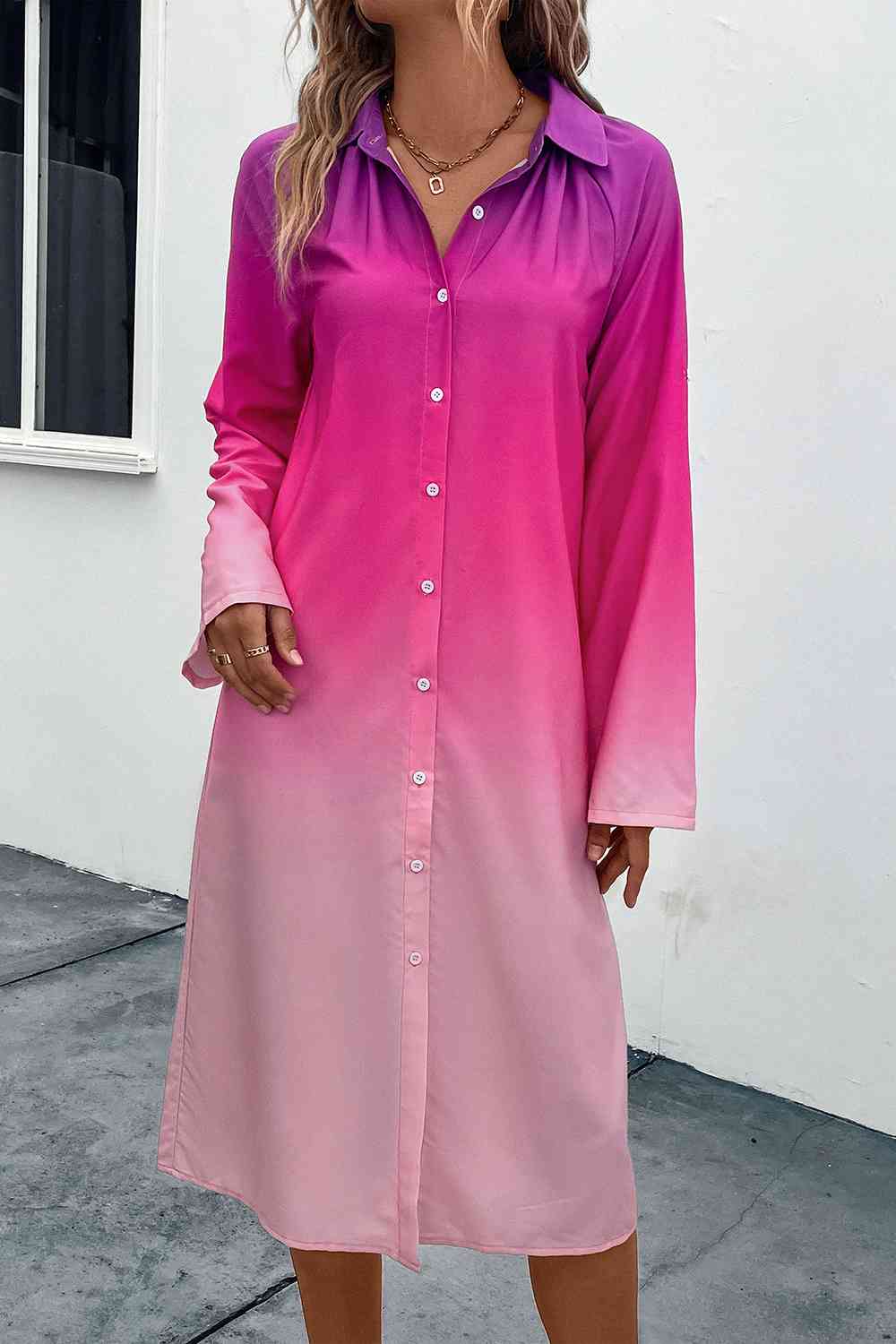 Aubree Gradient Long Sleeve Shirt Dress