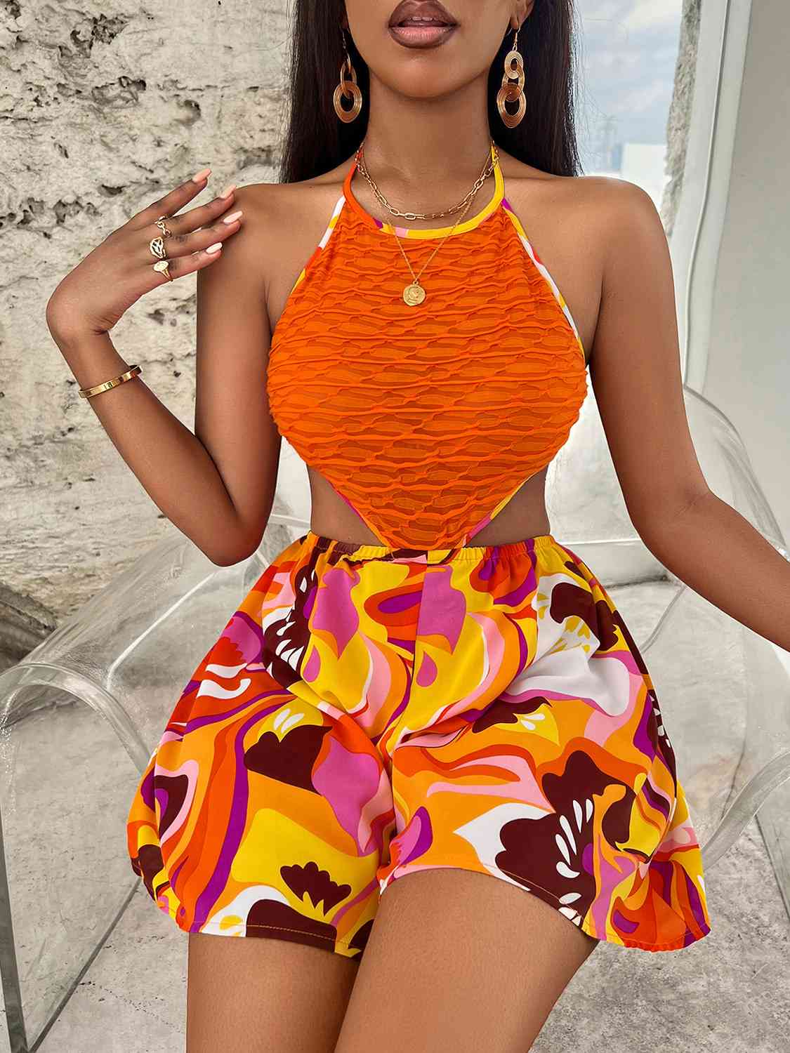 Noemi Sleeveless Cutout Printed Mini Dress