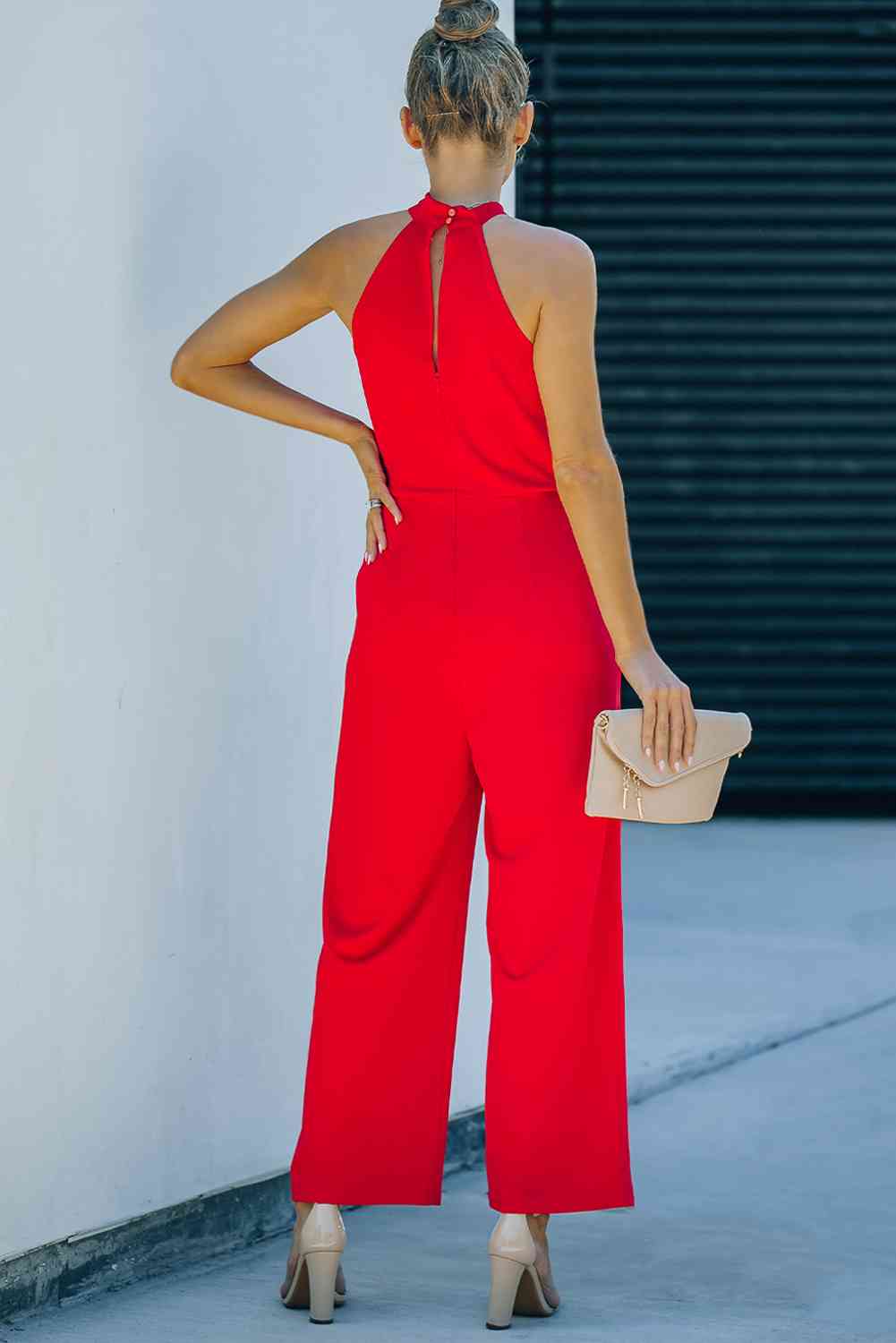 Athena Twisted Grecian Neck Wide Leg Jumpsuit