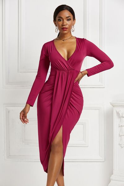 Kayla High-low Ruched Surplice Long Sleeve Dress
