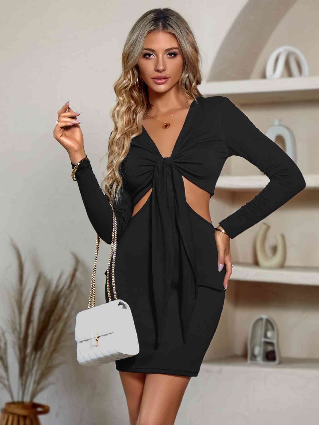 Eva Cutout Twisted Front Plunge Neck Mini Dress