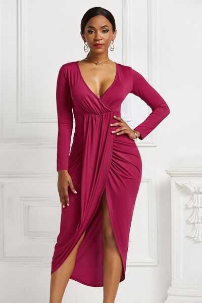 Kayla High-low Ruched Surplice Long Sleeve Dress