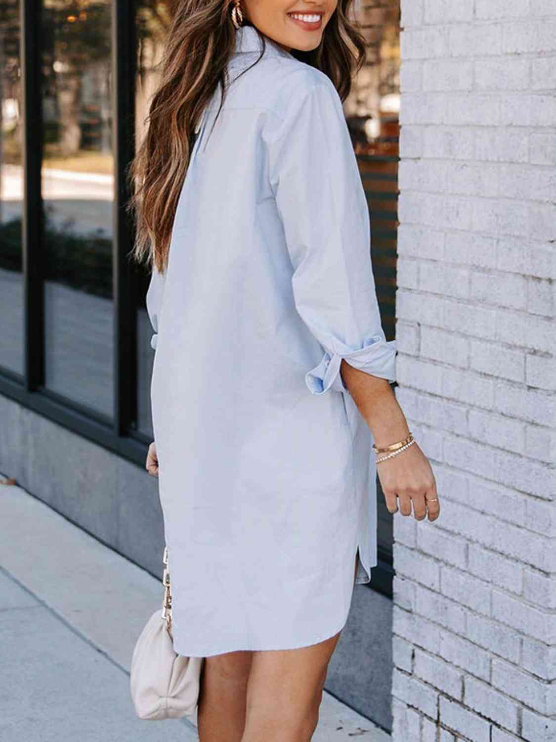 Amelia Button Up Collared Neck Long Sleeve Shirt Dress