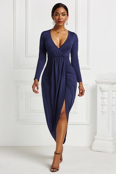 Kayla High-low Ruched Surplice Long Sleeve Dress