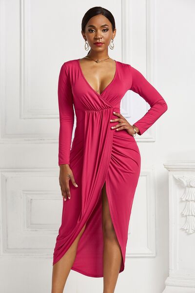 Kayla High-low Ruched Surplice Long Sleeve Dress