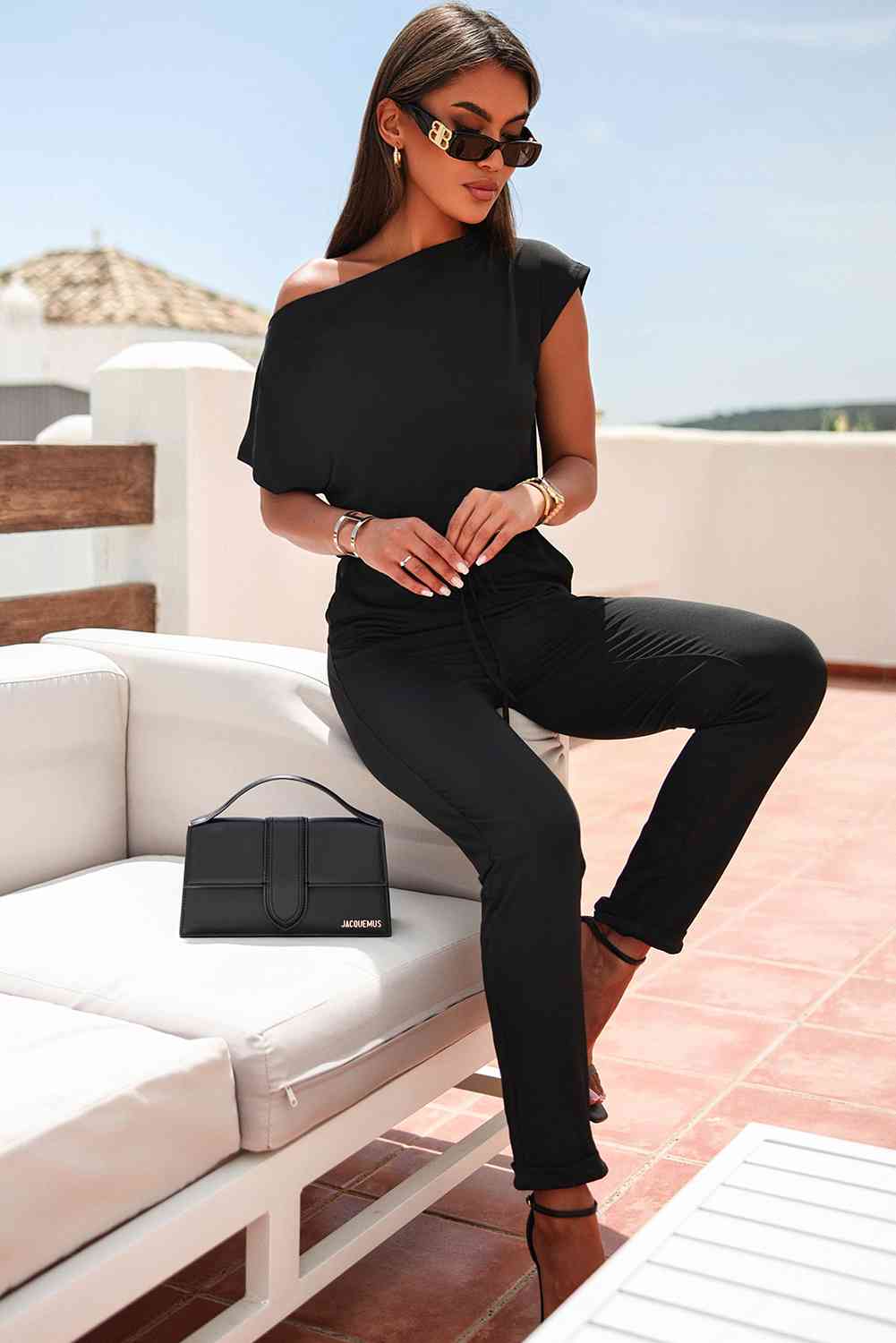 Jaslyn Boat Neck Drawstring Waist Jumpsuit with Pockets