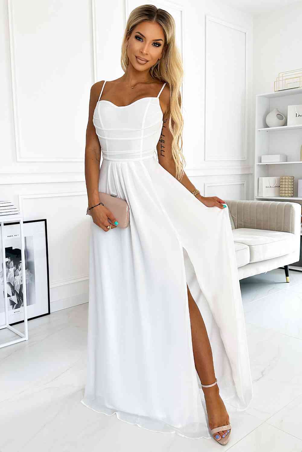 Drew Spaghetti Strap Sweetheart Neck Split Dress