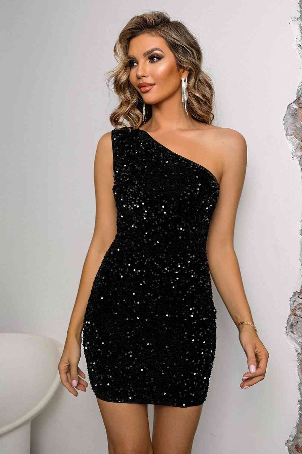 Tiana Sequin Lace-Up One-Shoulder Bodycon Dress