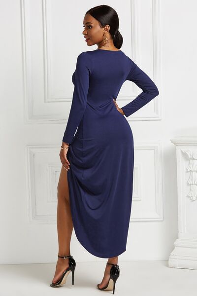 Kayla High-low Ruched Surplice Long Sleeve Dress