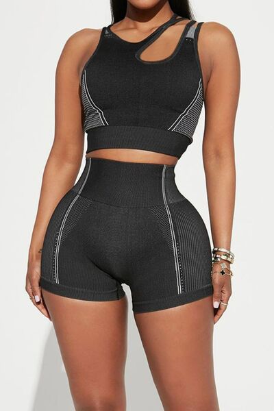 Cosmo Asymmetrical Neck Striped Tank and Shorts Active Set