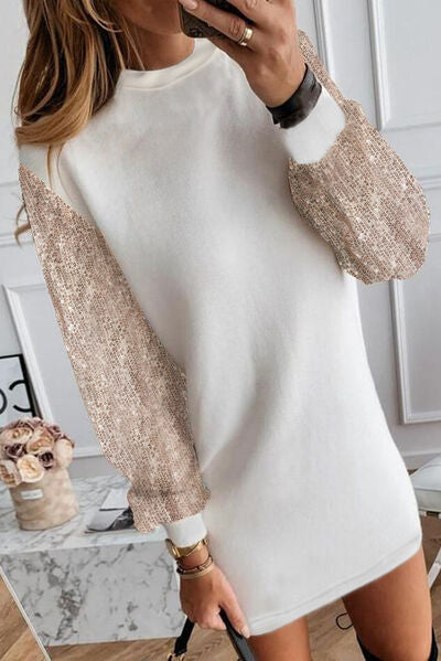 Bethany Sequin Long Sleeve Round Neck Mini Dress