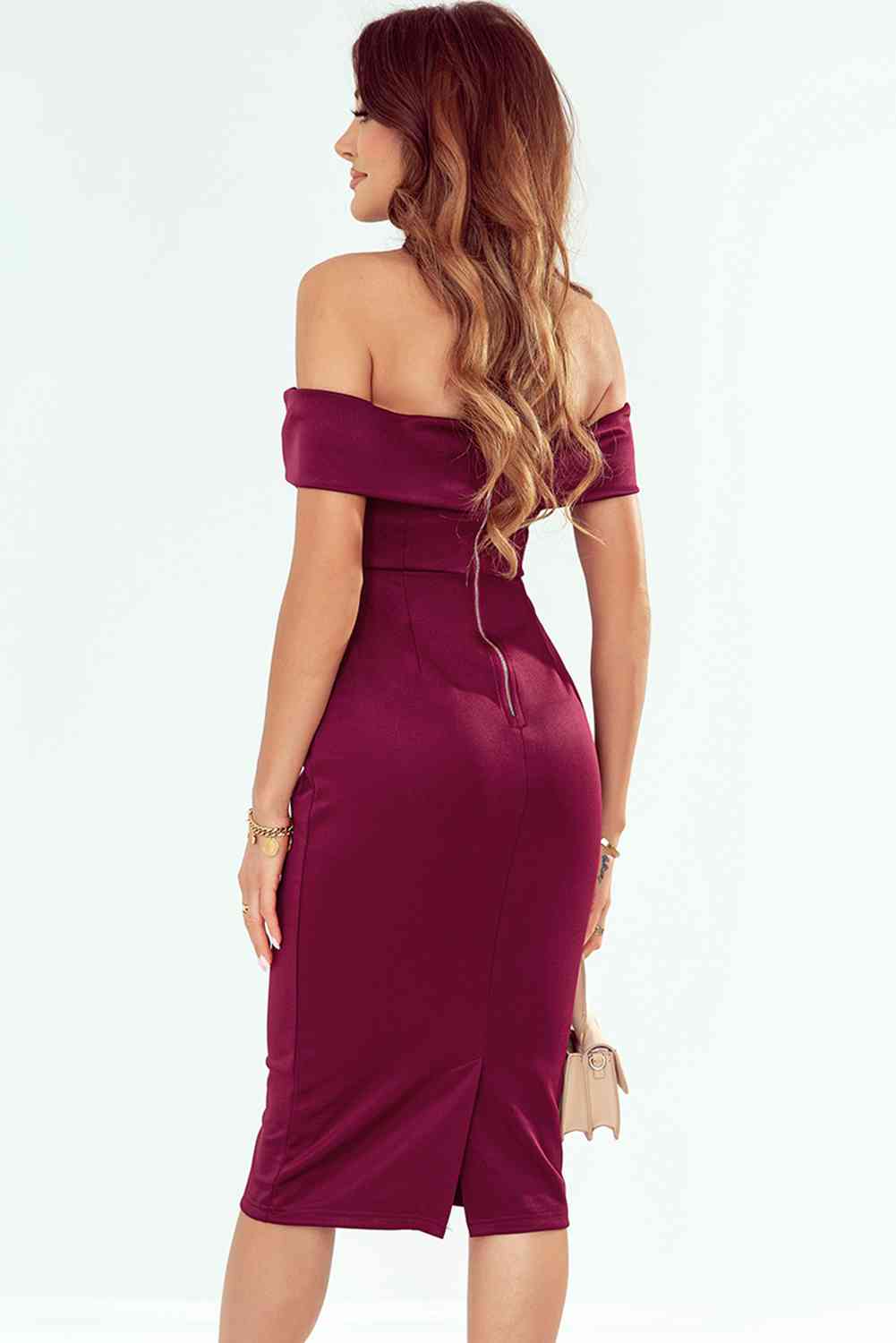 McKenzie Off-Shoulder Zip-Back Slit Dress