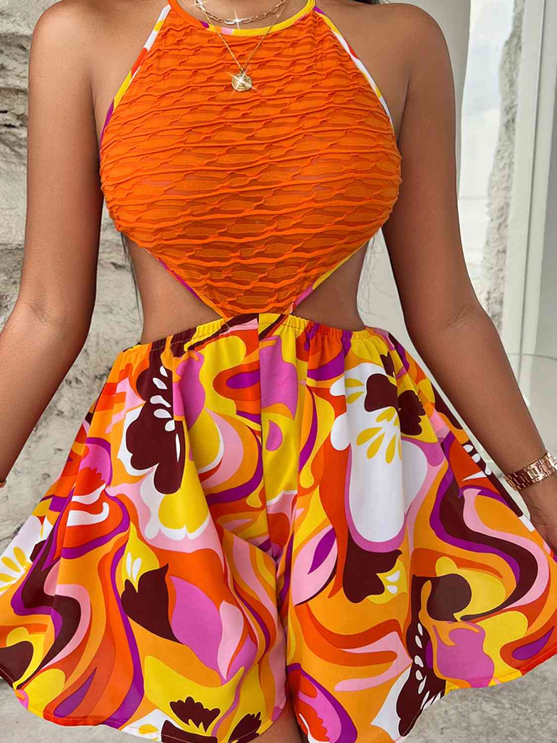 Noemi Sleeveless Cutout Printed Mini Dress