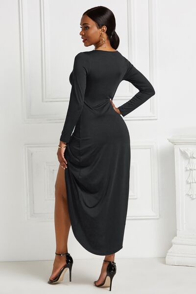 Kayla High-low Ruched Surplice Long Sleeve Dress