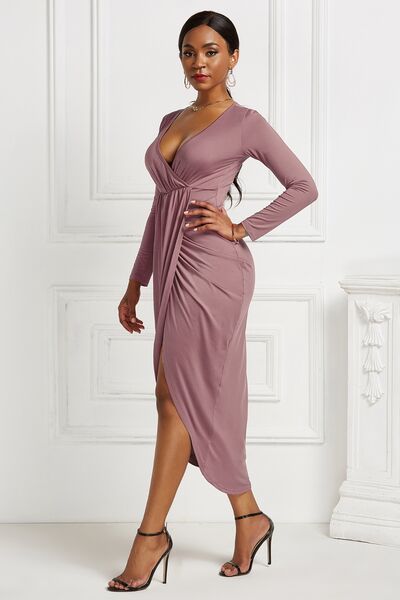 Kayla High-low Ruched Surplice Long Sleeve Dress