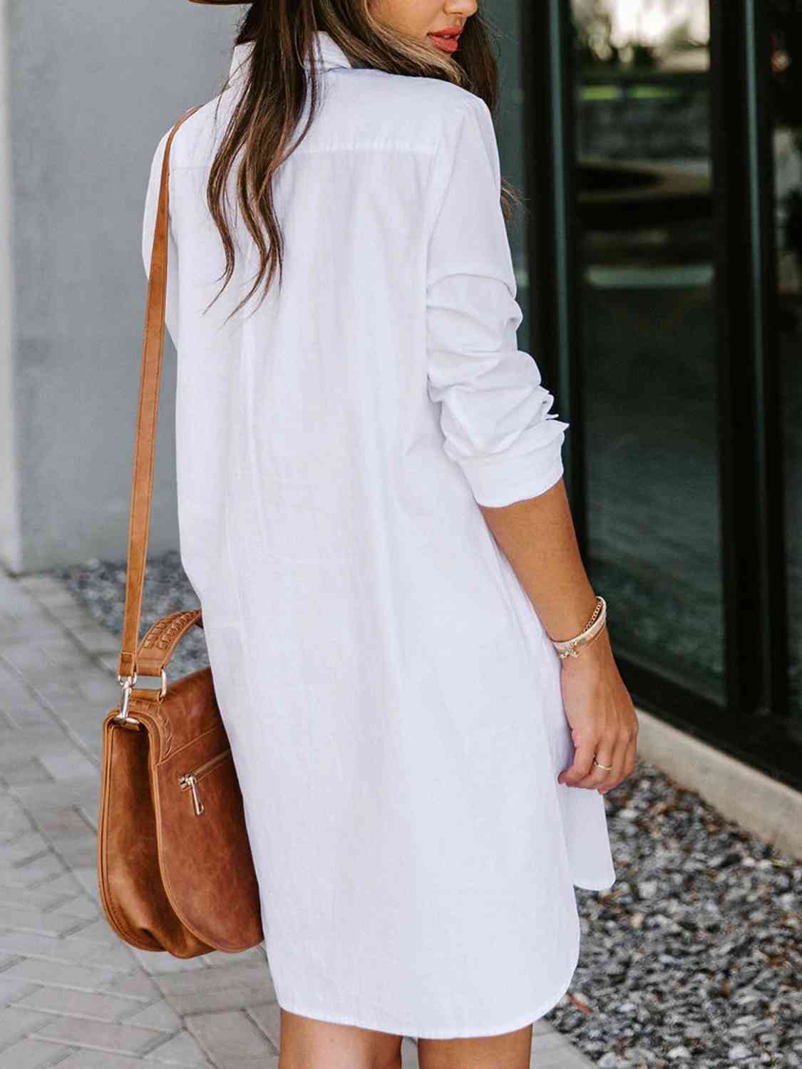 Amelia Button Up Collared Neck Long Sleeve Shirt Dress