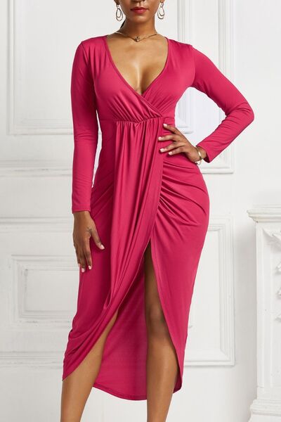 Kayla High-low Ruched Surplice Long Sleeve Dress