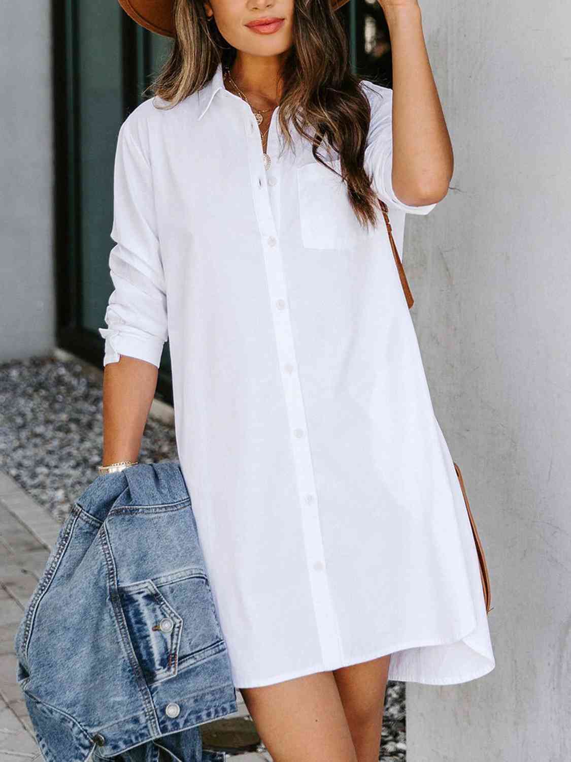 Amelia Button Up Collared Neck Long Sleeve Shirt Dress
