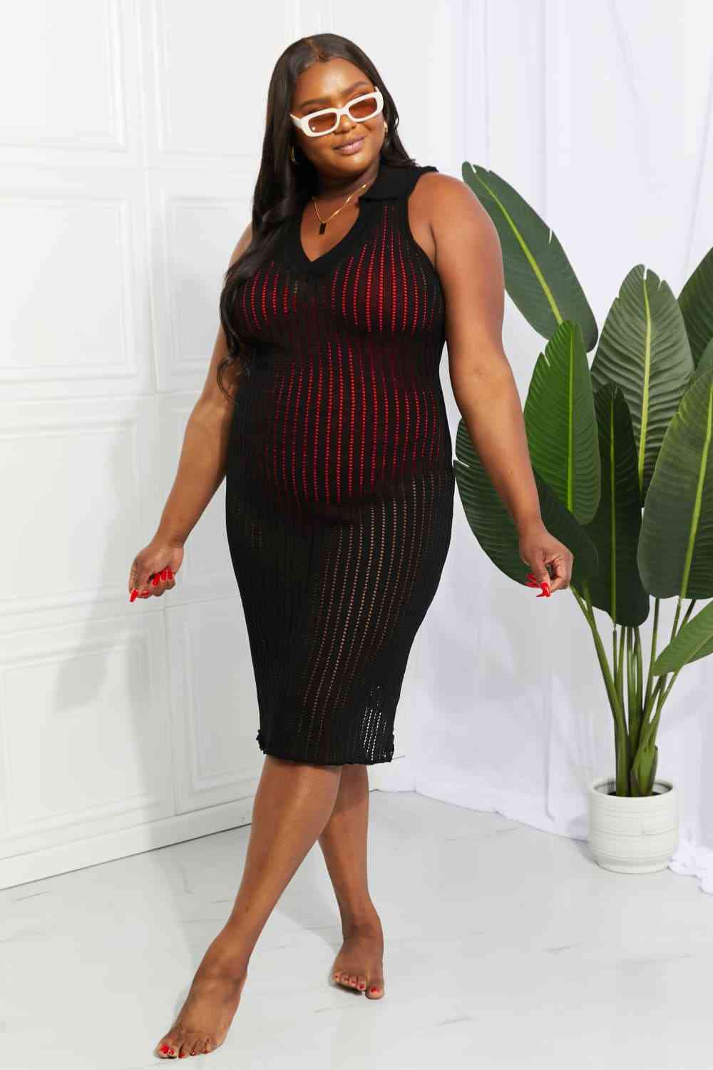Demi Openwork Johnny Collar Cover Up Dress