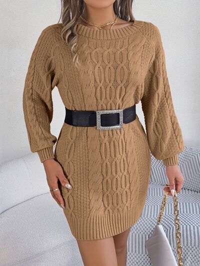 Melody Cable-Knit Round Neck Sweater Dress