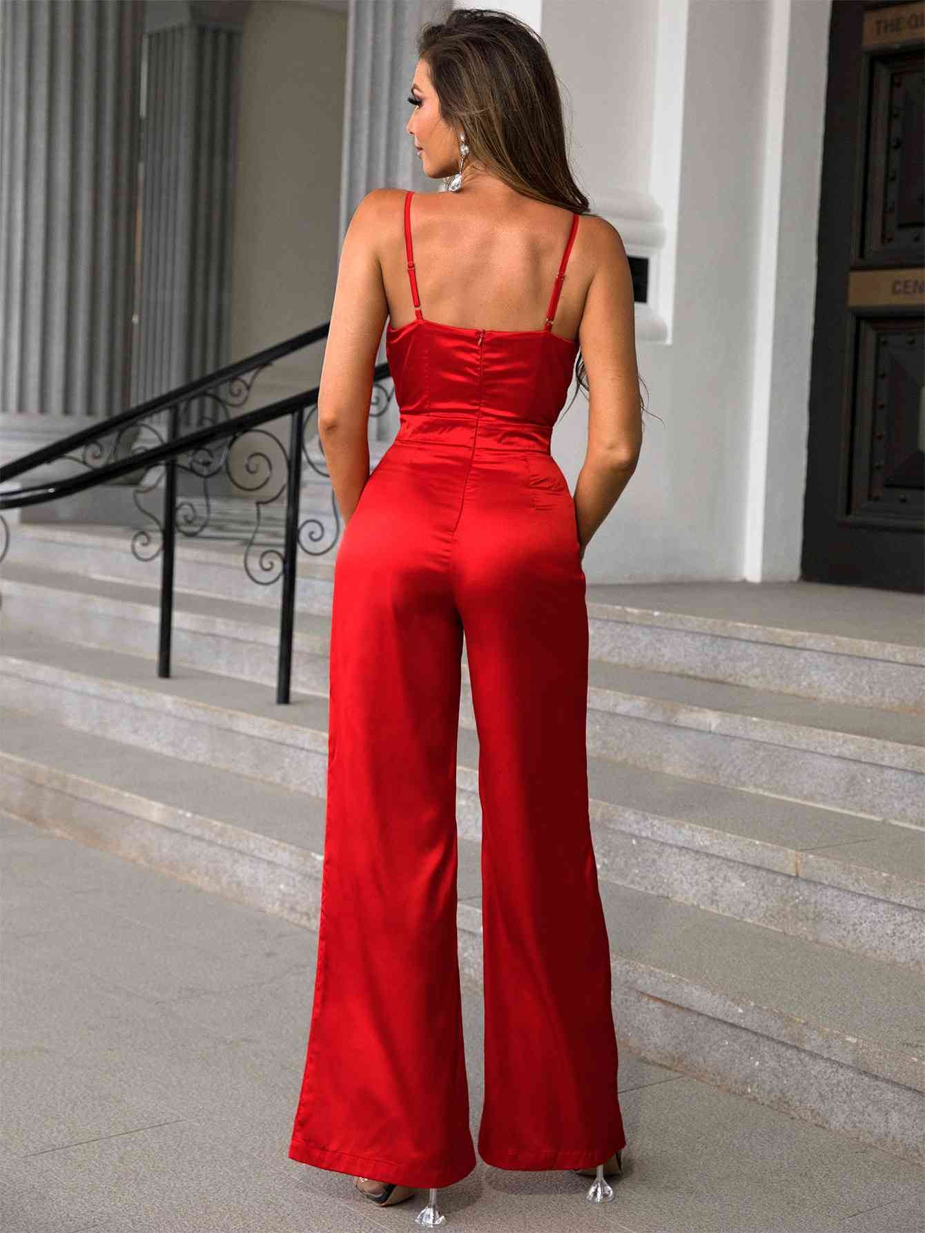 Ruby Radiance Wide Leg Spaghetti Strap Jumpsuit