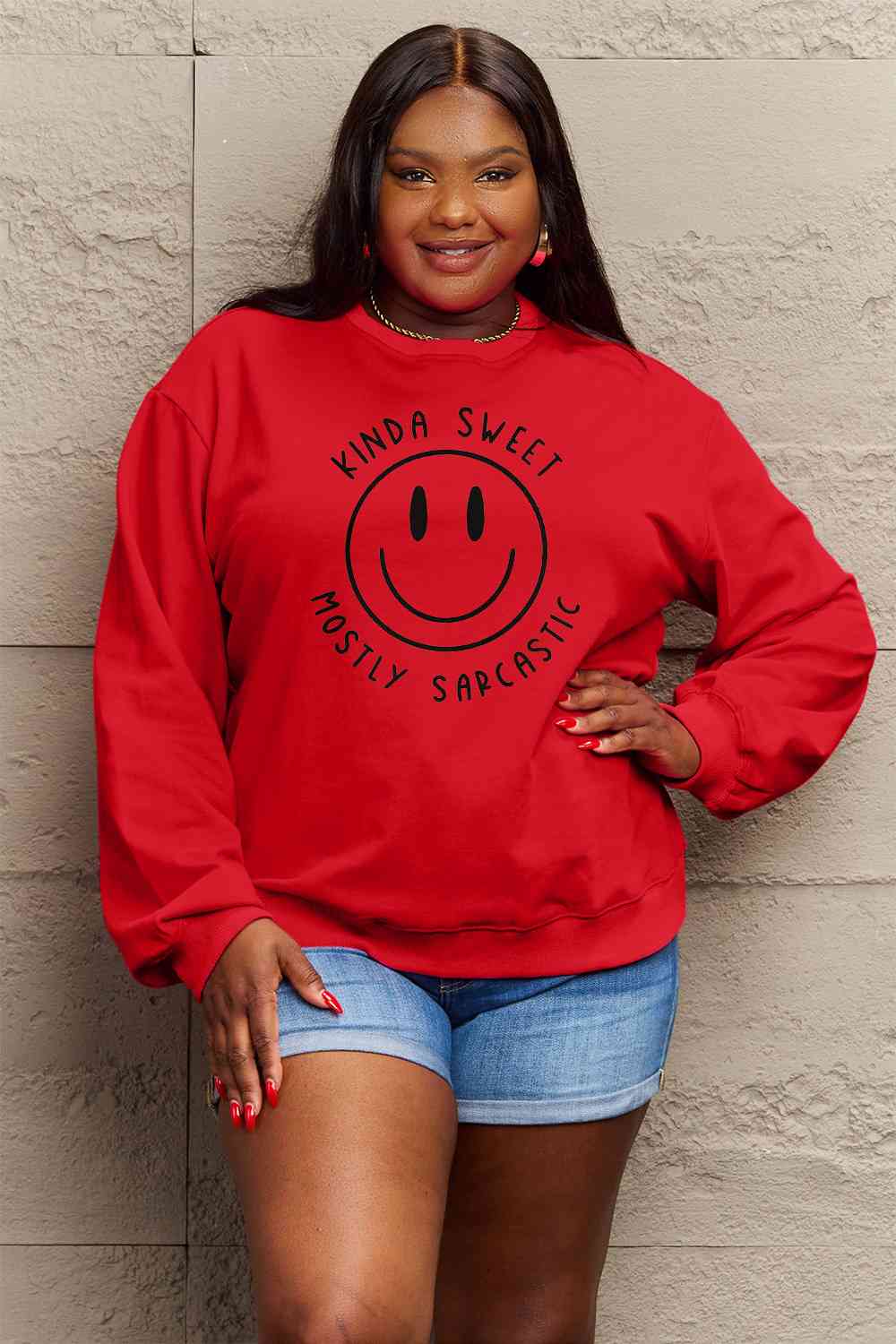 Simply Love Full Size Smiling Face Graphic Sweatshirt