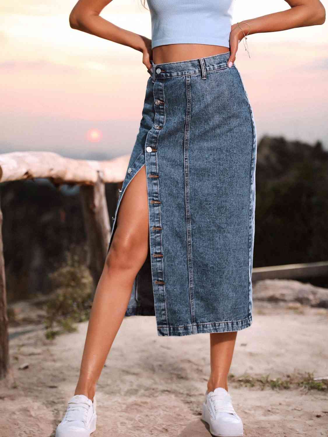 Unforgettable Button Down Denim Skirt