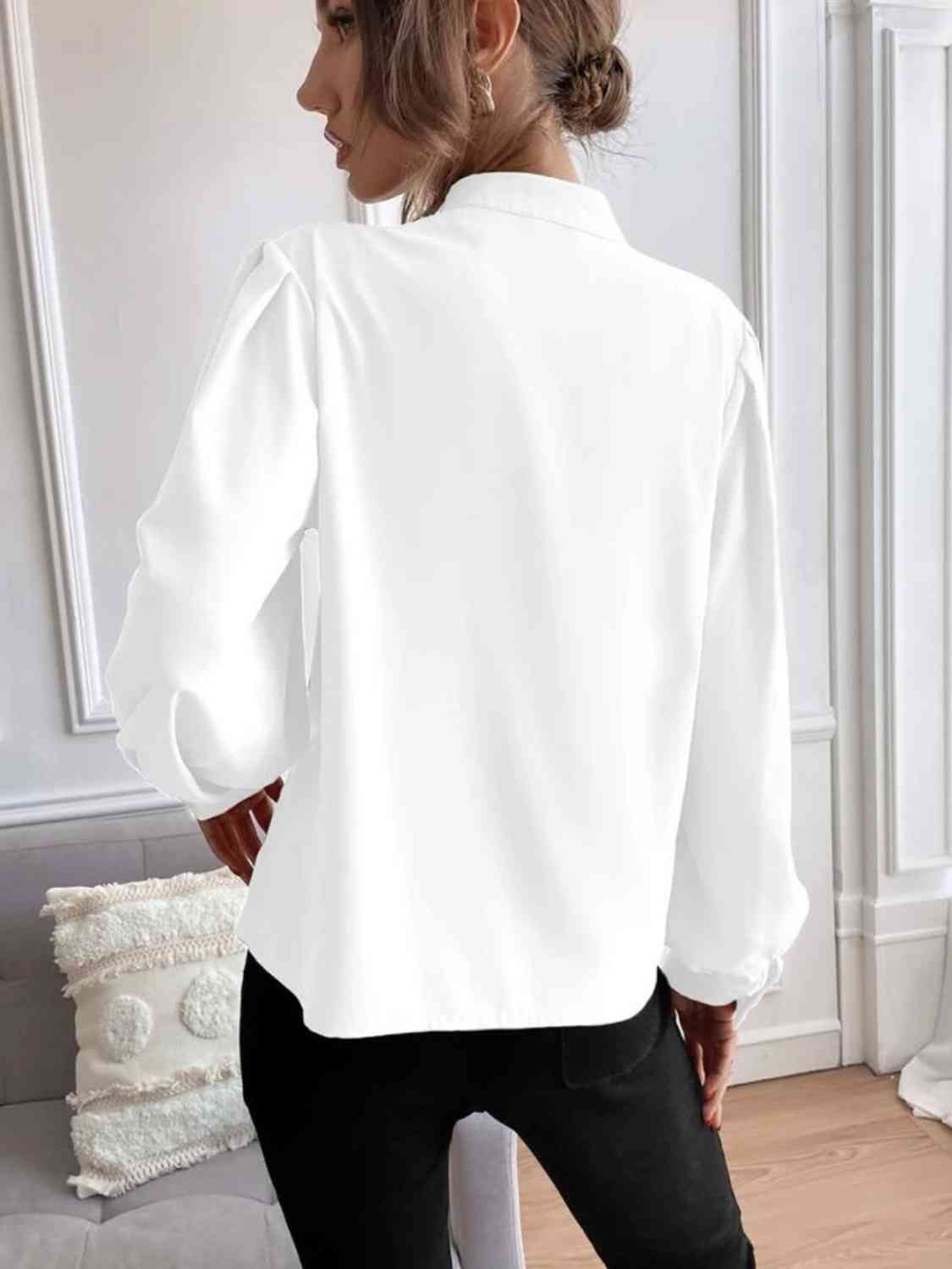 Mock Neck Button Front Shirt