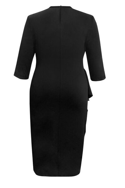 Marley Plus Size Ruffle Trim Round Neck Long Sleeve Dress