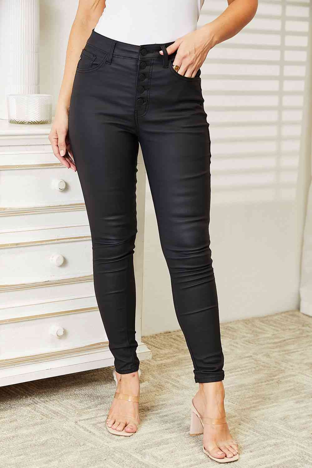 Asia Full Size High Rise Black Coated Ankle Skinny Jeans