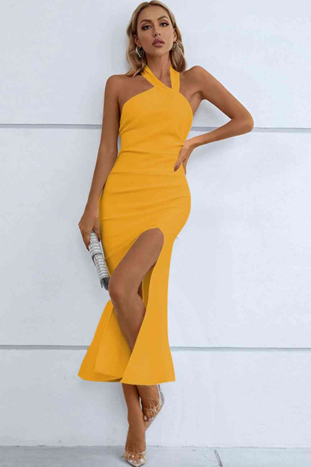 Tatum Halter Neck Split Fishtail Bodycon Dress