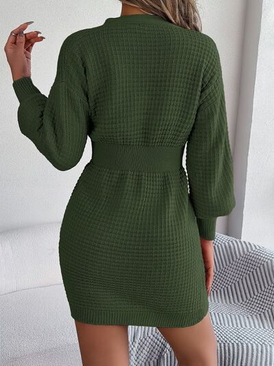 Harper Buttoned Cable-Knit V-Neck Sweater Dress