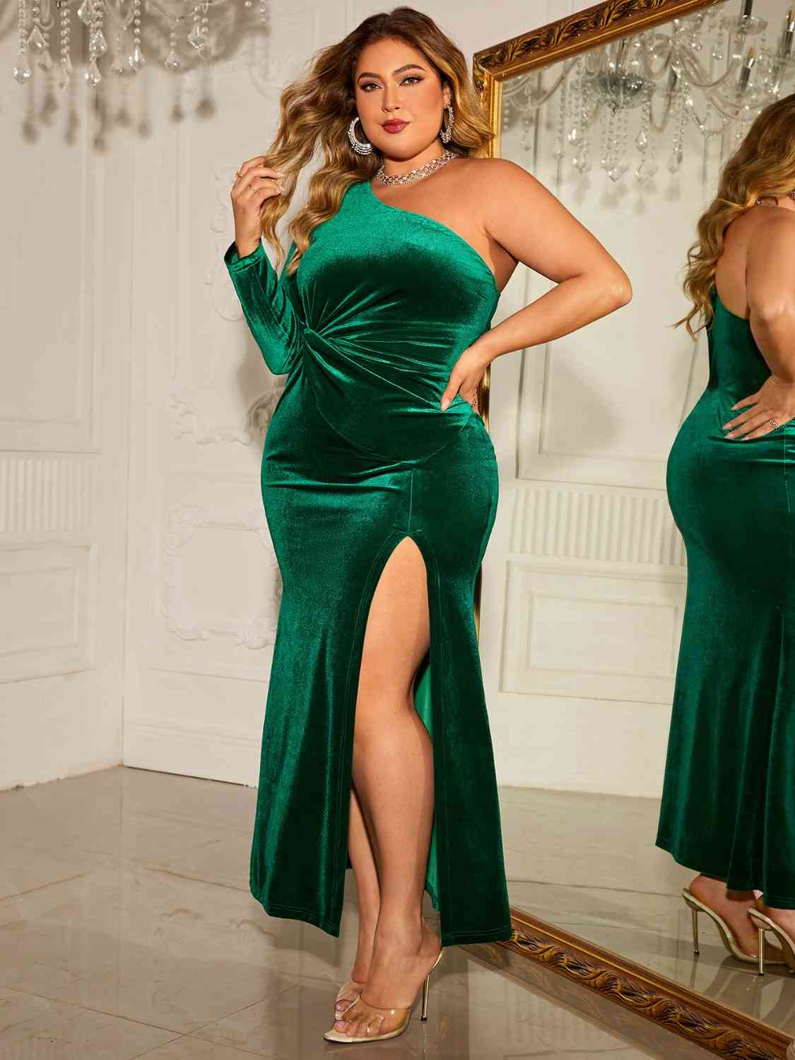 April Plus Size One-Shoulder Twisted Split Dress