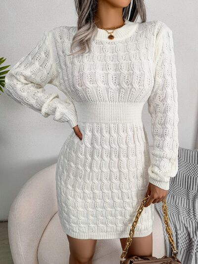 Rylee Cable-Knit Round Neck Mini Wrap Sweater Dress