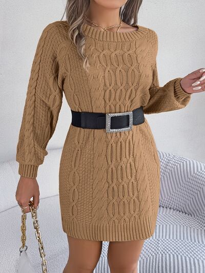 Melody Cable-Knit Round Neck Sweater Dress