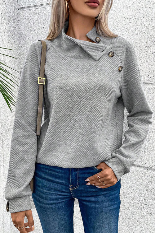 Geometric Buttoned Long Sleeve Sweatshirt