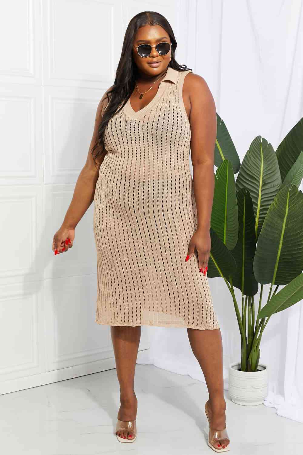 Demi Openwork Johnny Collar Cover Up Dress