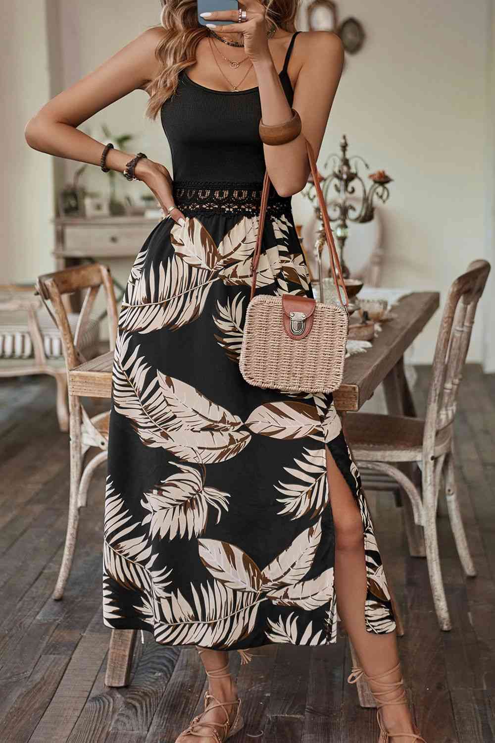 Camryn Printed Sleeveless Scoop Neck Slit Dress