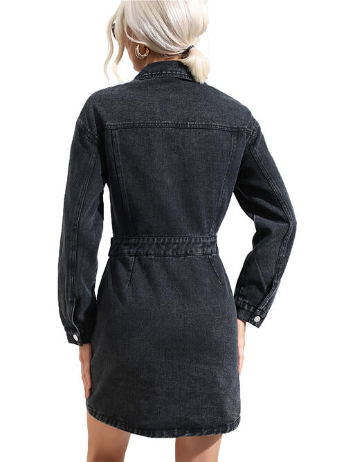 Emma Buttoned Collared Neck Denim Mini Dress