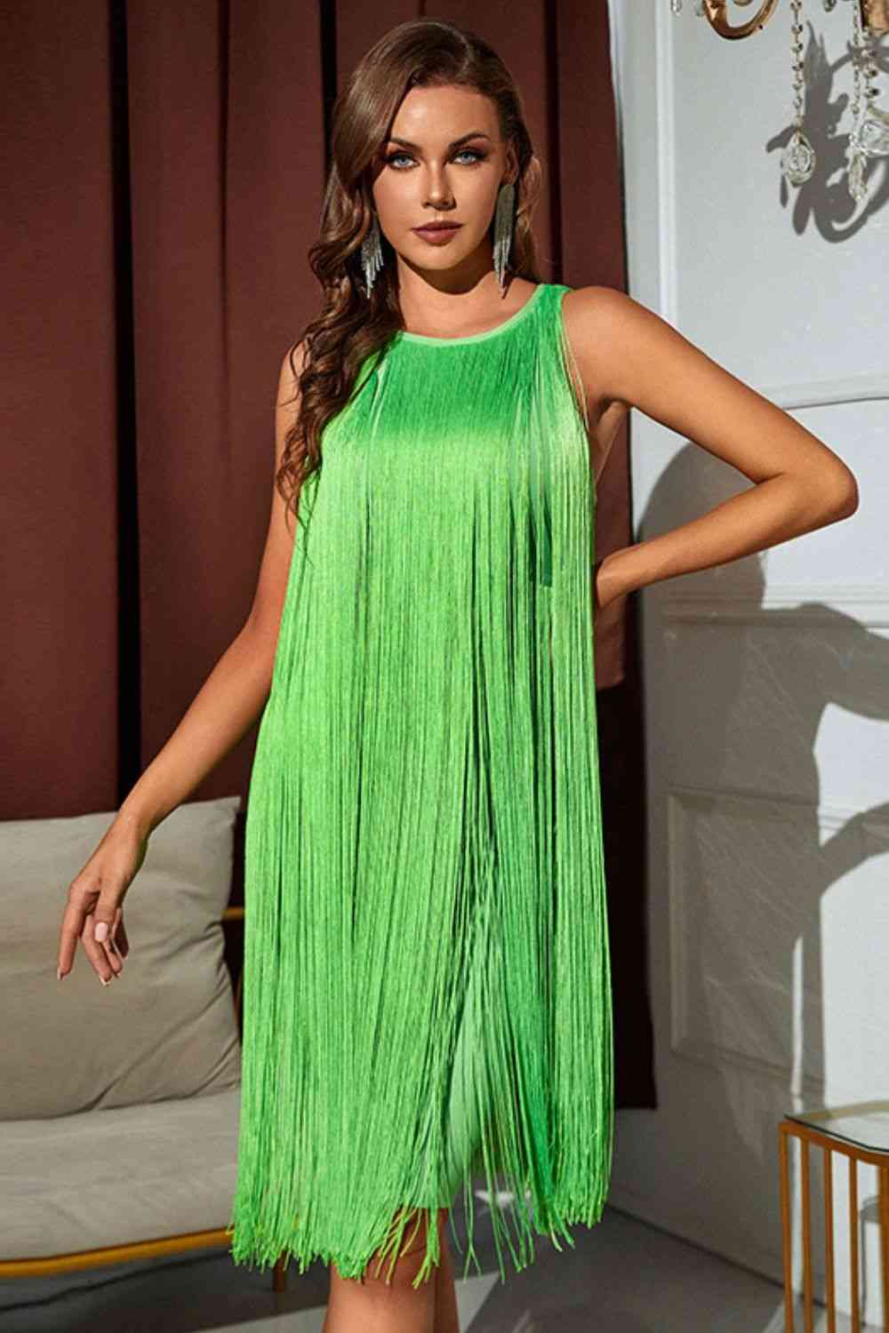 Vienna Sleeveless Round Neck Fringe Dress