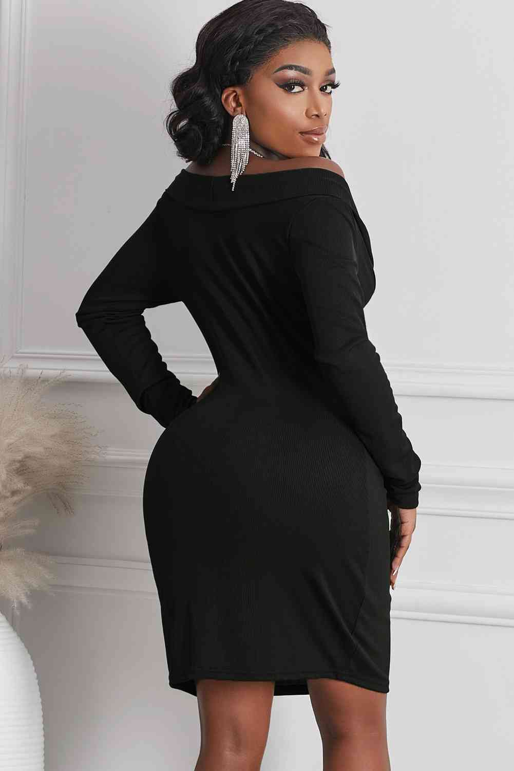 Paige Long Sleeve Plunge Ribbed Bodycon Dress