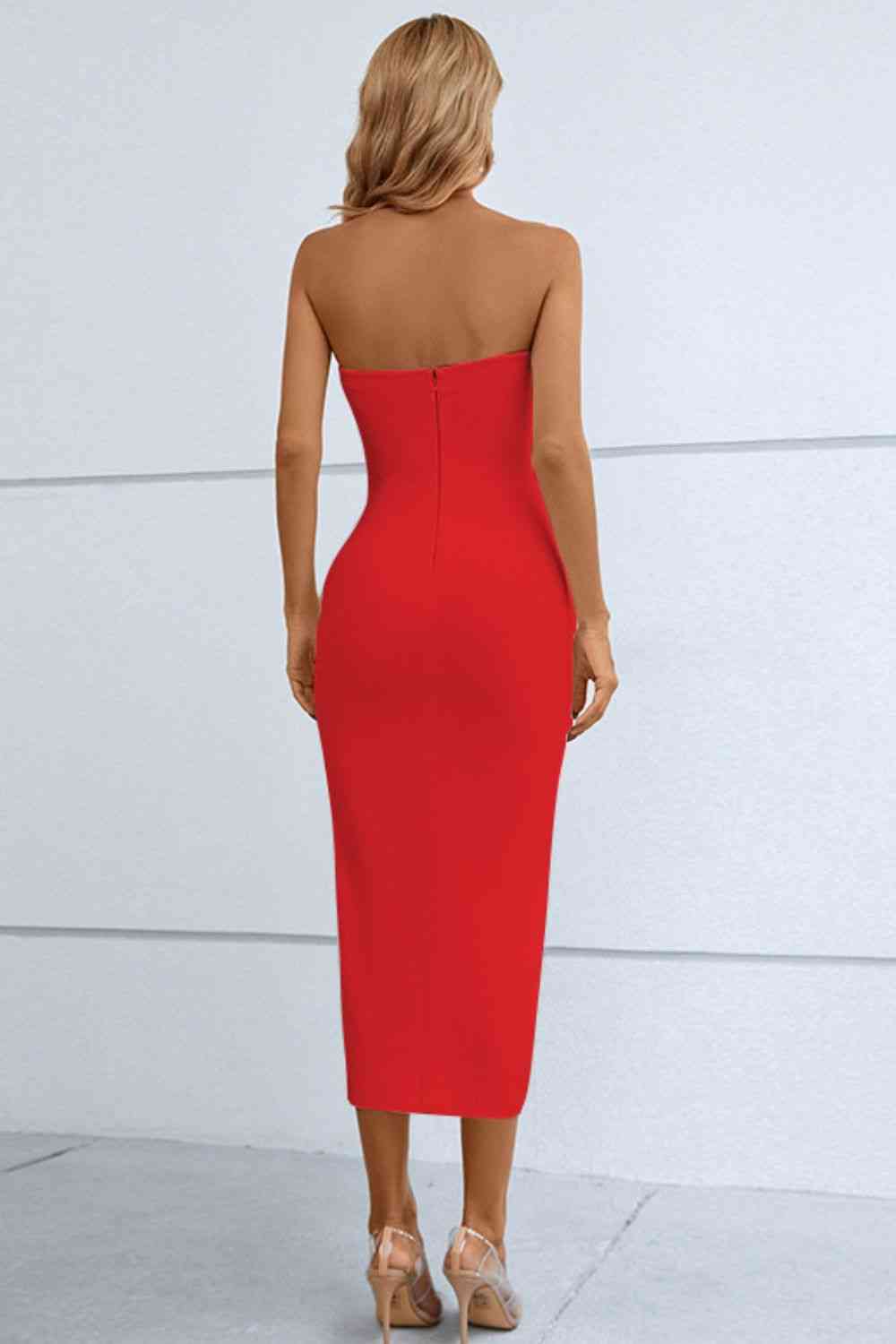 Gabriella Cutout Strapless Drawstring Detail Split Bandage Dress