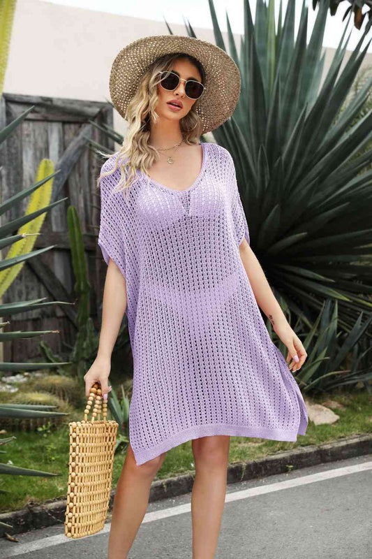 Adele Openwork Side Slit Cover-Up Dress
