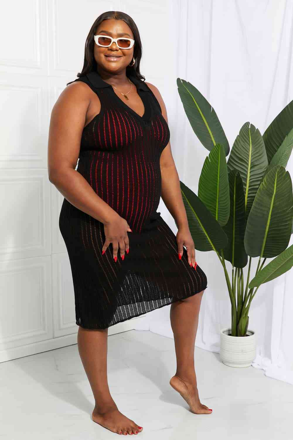Demi Openwork Johnny Collar Cover Up Dress