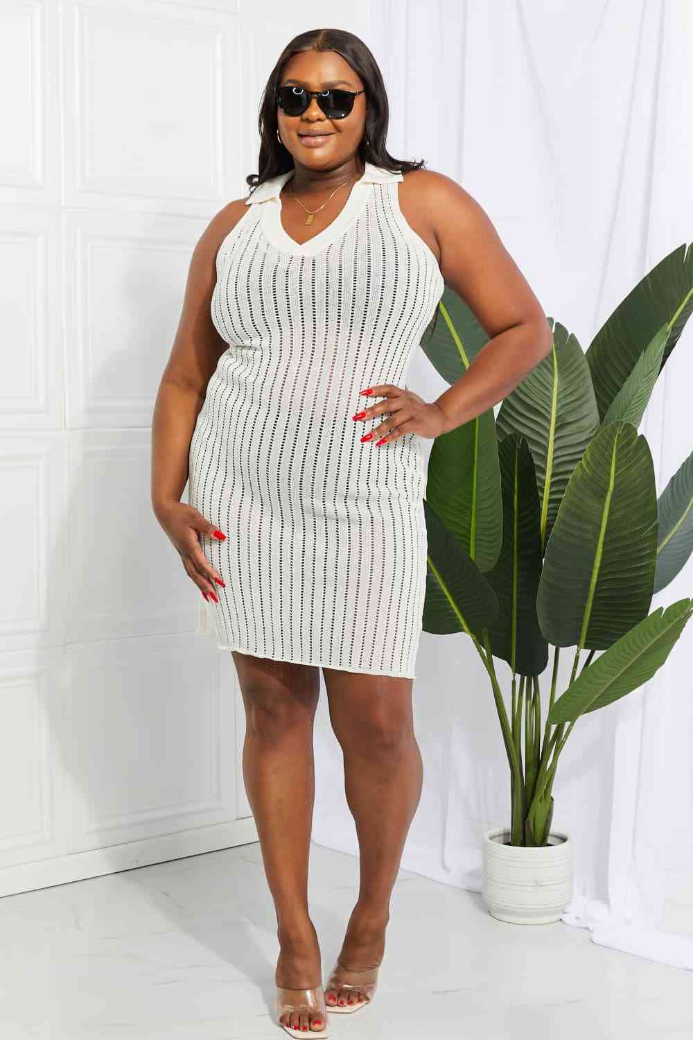 Demi Openwork Johnny Collar Cover Up Dress
