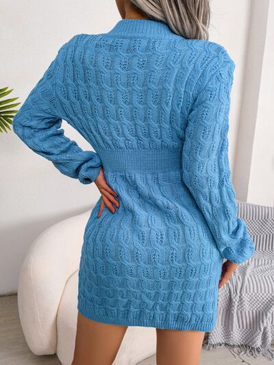 Rylee Cable-Knit Round Neck Mini Wrap Sweater Dress